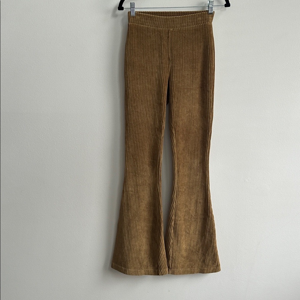 Aerie Flare Gold Women XS Groove On Velour Ribbed High Rise Pull On Stretch Pant